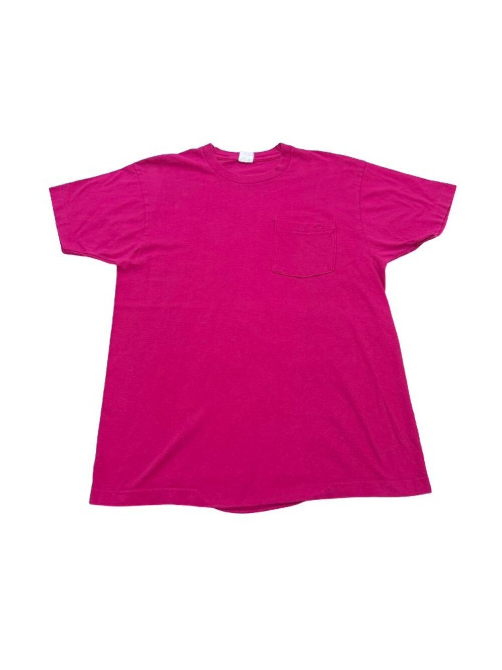 Vintage 1990s Fruit of the Loom Hot Pink Pocket T-Shirt Single Stitch Made in US